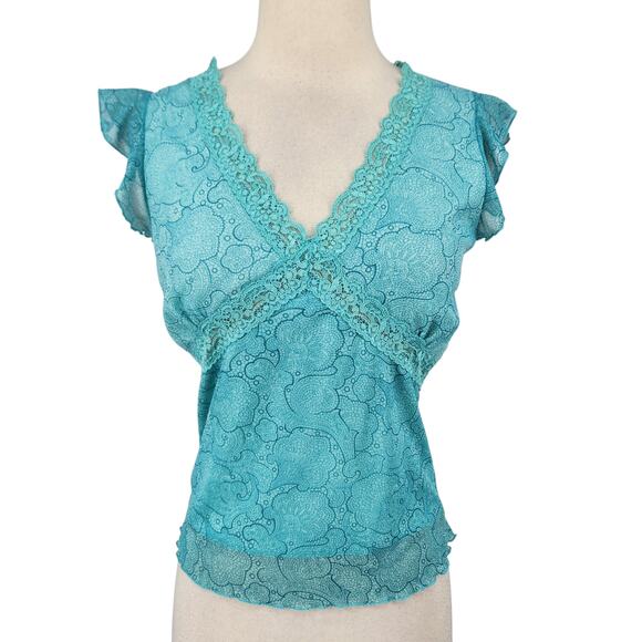 Vintage Forever 21 Lace Top – Turquoise Blue - Milkmaid Cottage M/L - Picture 2 of 7